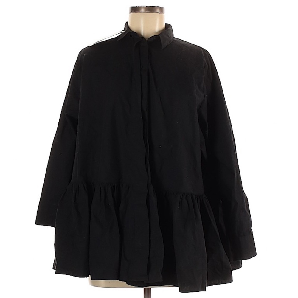 Zara 3/4 sleeve button down black shirt size M
